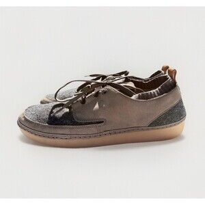 Clarks Nature IV Woman’s Sz 8.5 Nubuck Olive Gray Leather Oxfords Comfort Shoes